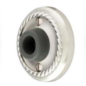 EMTEK Wall-mount door stop with rope rosette and rubber bumper in satin nickel